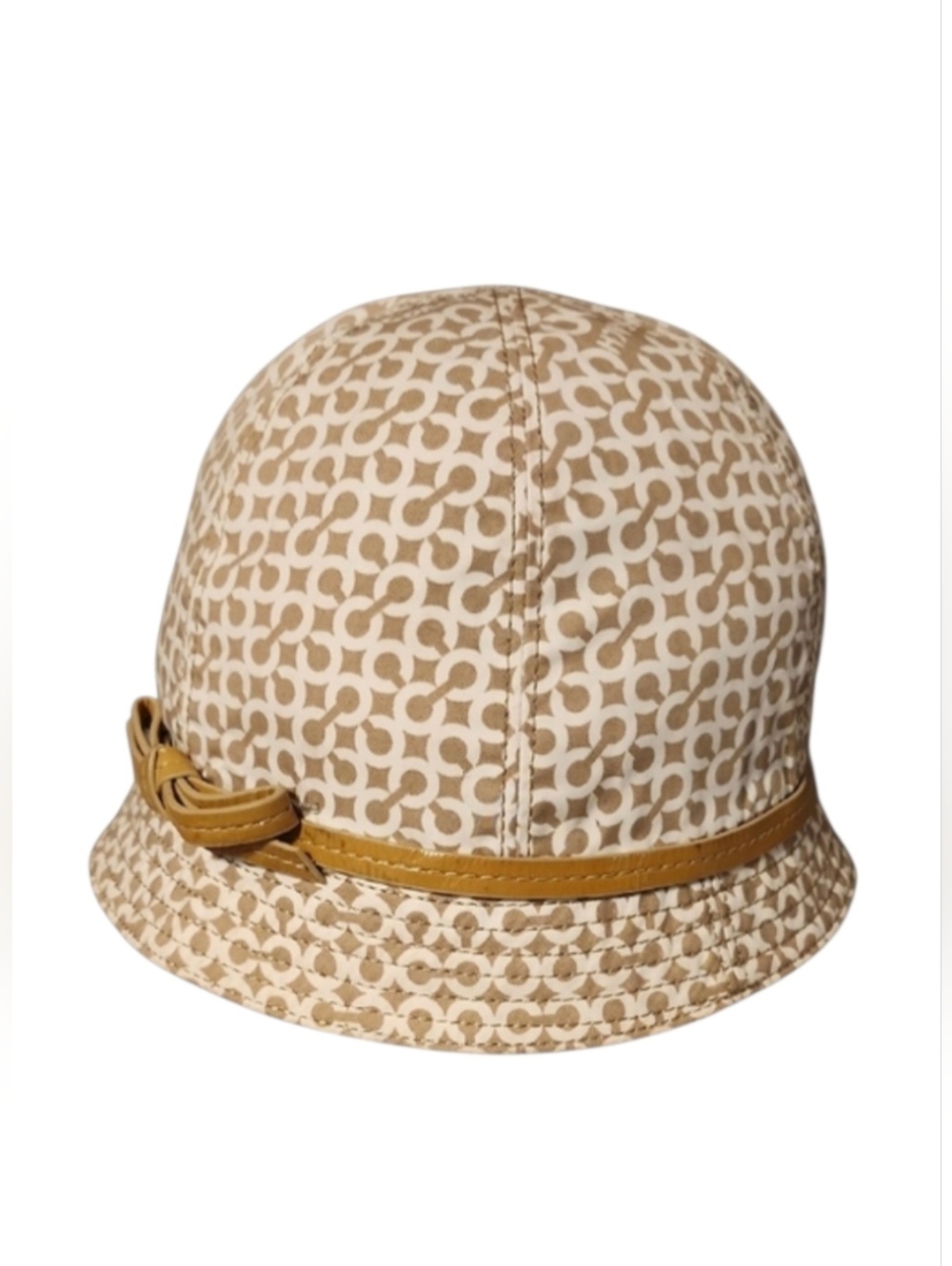 Coach (Vintage) Signature Jacquard Bucket Hat with Leather Band and Bow Detail